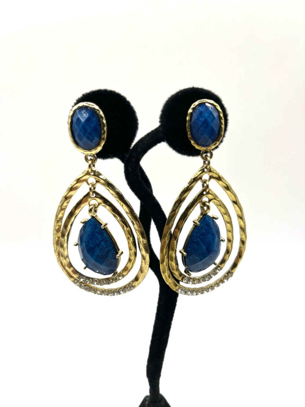 Amrita Singh Gold & Lapis Blue and Crystal Rhinestones Statement Earrings